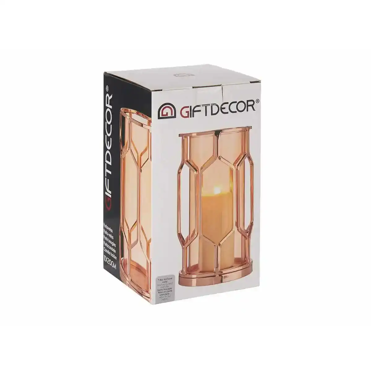 Bougeoir Cuivre Métal Ambré Verre (11,5 x 19,5 x 11,5 cm). SUPERDISCOUNT FRANCE