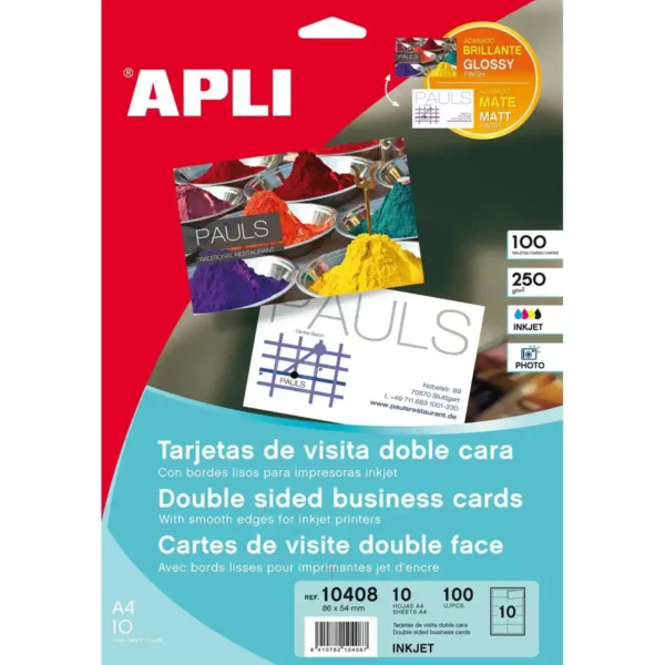 Cartes de visite Apli 10408 Blanc 10 Feuilles Double face 210 x 297 mm. SUPERDISCOUNT FRANCE