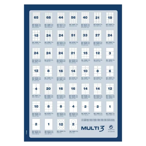 Adhésifs/Etiquettes MULTI 3 105 X 74 mm 500 Feuilles. SUPERDISCOUNT FRANCE