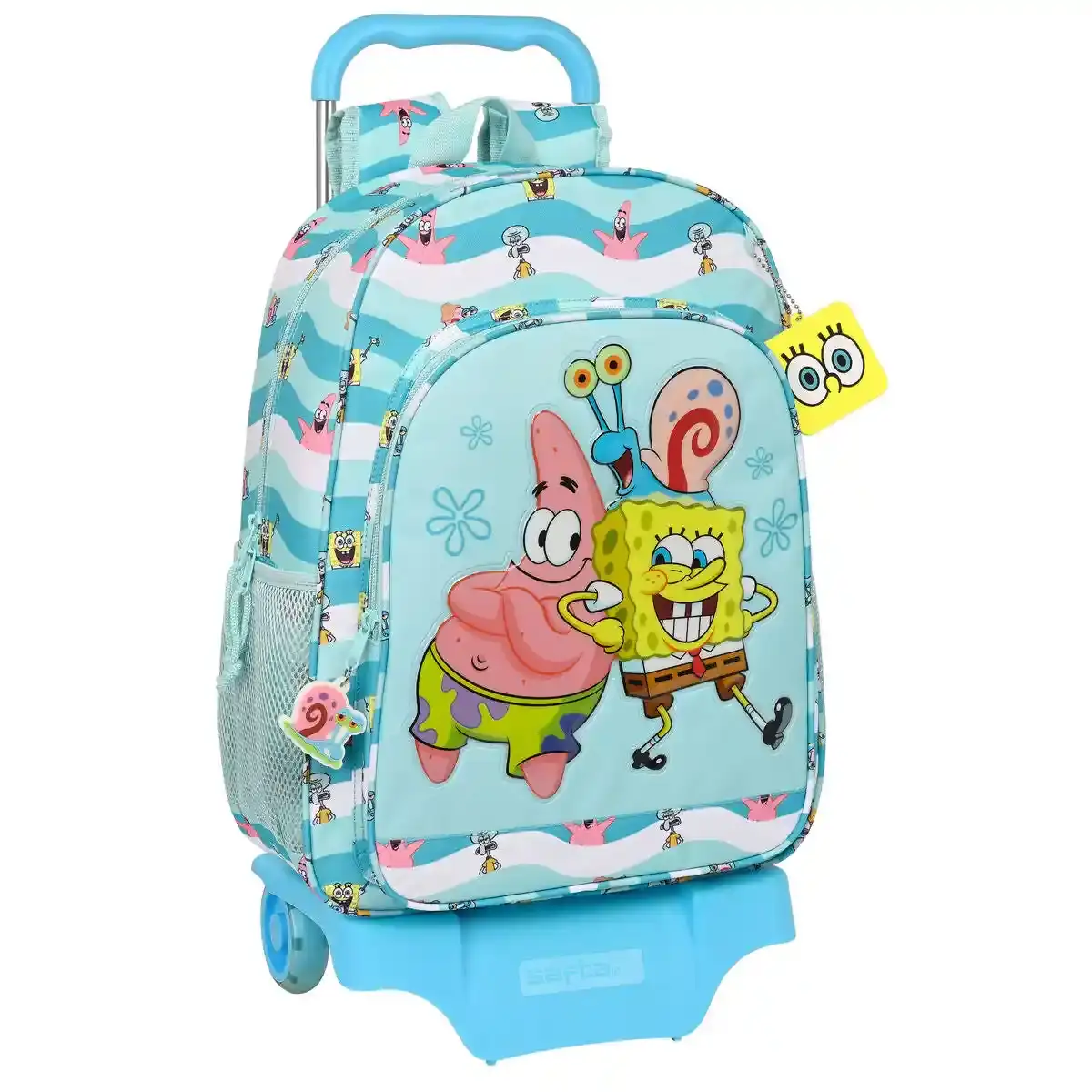 Sac à dos scolaire à roulettes Spongebob Stay positive Bleu Blanc (33 x 42 x 14 cm). SUPERDISCOUNT FRANCE