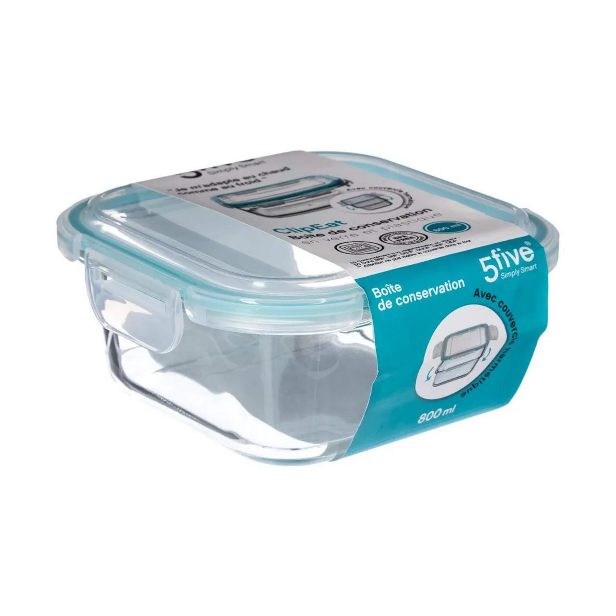 Boite a lunch 5five simply smart bleu transparent verre 800 ml 16 x 16 x 7 5 cm s790212432. Diaytar : Qualité professionnelle, prix grand public