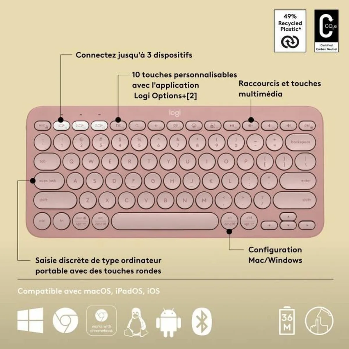 Clavier bluetooth avec support pour tablette logitech k380 francais rose azerty s719278498. Le meilleur rapport qualité-prix du web sénégalais sur Diaytar