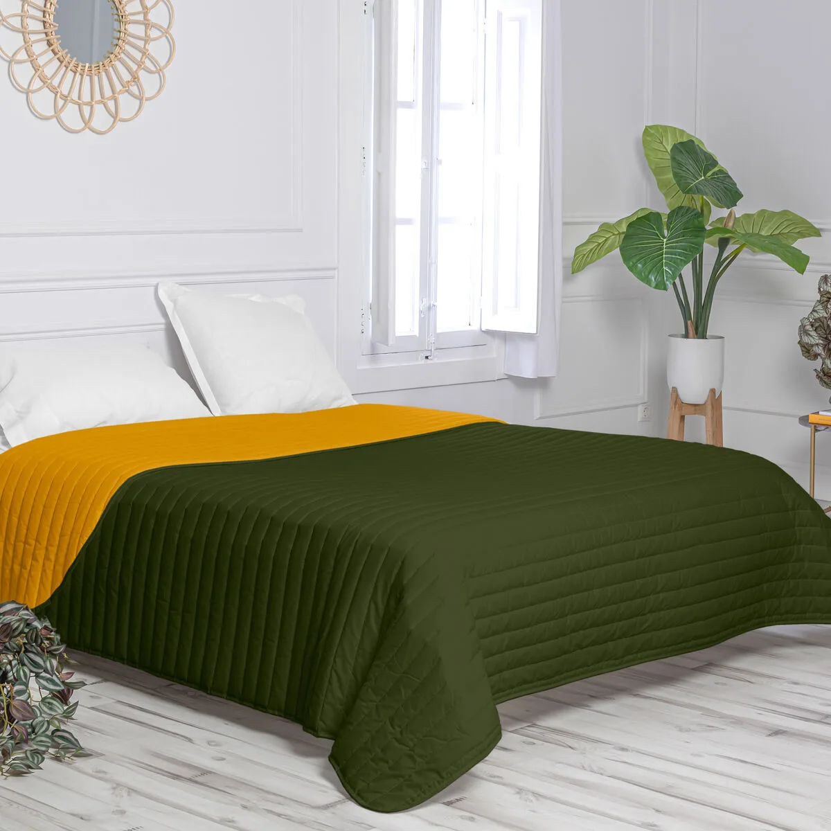 Couette reversible happyfriday basic dash jaune vert 180 x 260 cm d161262950. Votre shopping simplifié de A à Z avec Diaytar