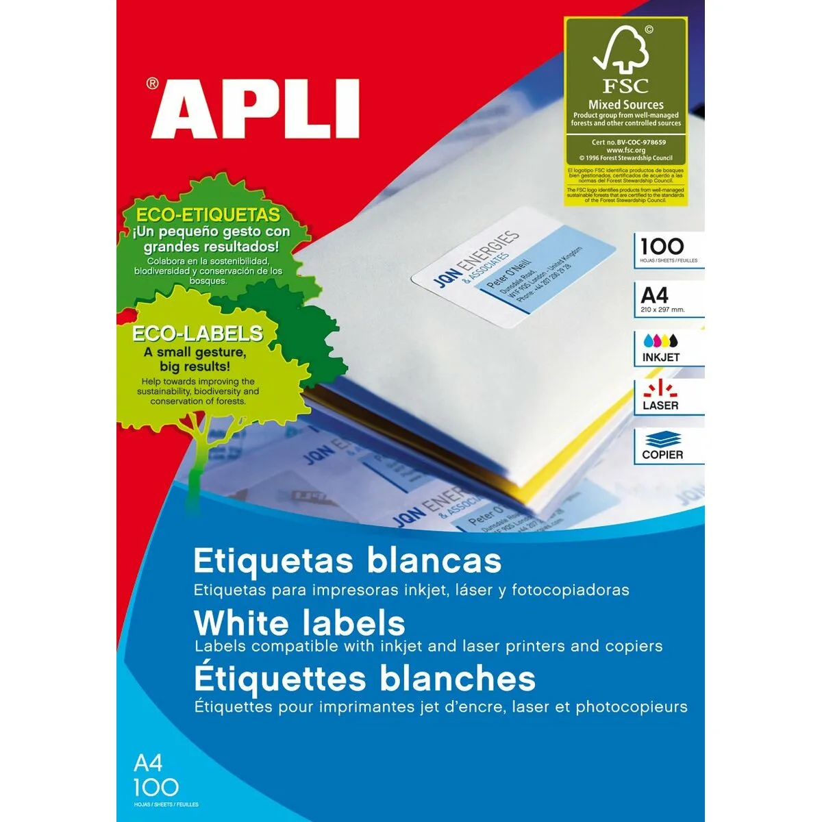 Etiquettes adhesives apli 1280 100 volets 105 x 148 mm blanc a4 s7718028579. Diaytar : Votre destination shopping préférée au Sénégal