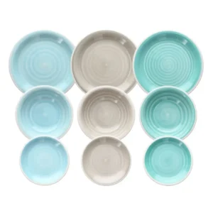 Assietes 18 pieces bleu vert 1 cm gres_9622. DIAYTAR SENEGAL - Où Choisir est un Plaisir. Explorez notre boutique en ligne et choisissez parmi des produits de qualité qui satisferont vos besoins et vos goûts.