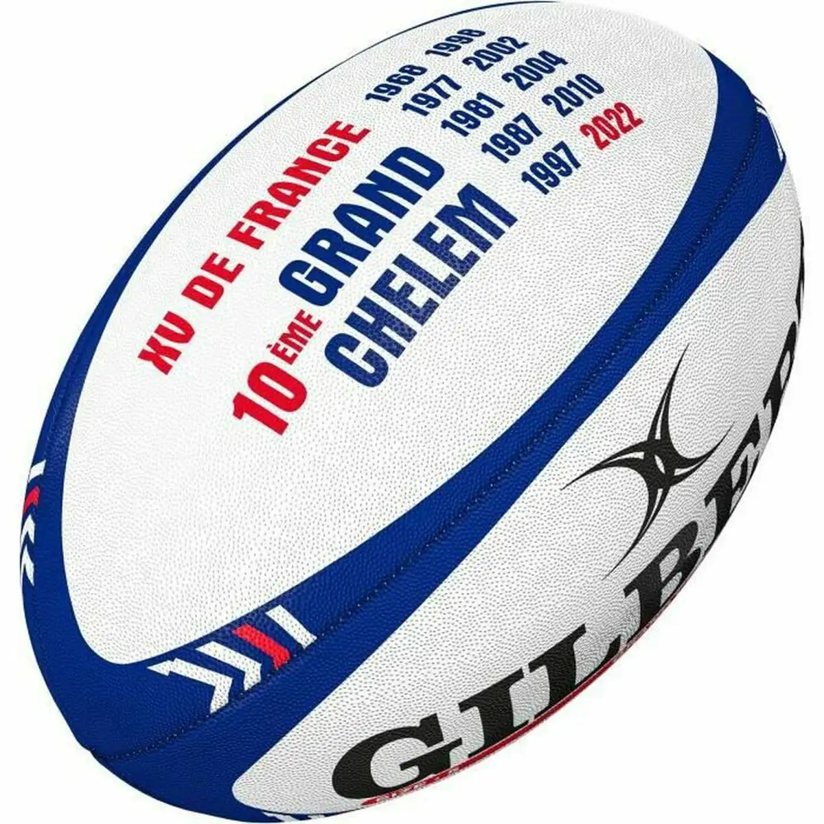Ballon de rugby taille 5 - Gilbert Replica France blanc bleu rouge