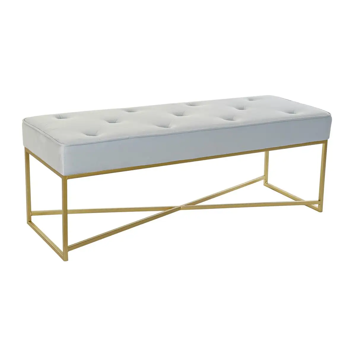 Banquette dkd home decor dore bleu ciel metal plastique 119 x 45 x 43 cm_3602. DIAYTAR SENEGAL - L'Art de Vivre en Couleurs. Découvrez notre boutique en ligne et trouvez des produits qui ajoutent une palette vibrante à votre quotidien.