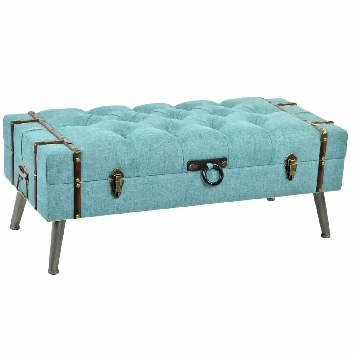 Banquette dkd home decor metal polyester blue marine bois mdf 102 x 42 x 40 cm _4435. DIAYTAR SENEGAL - Votre Passage vers le Chic et l'Élégance. Naviguez à travers notre boutique en ligne pour trouver des produits qui ajoutent une touche sophistiquée à votre style.