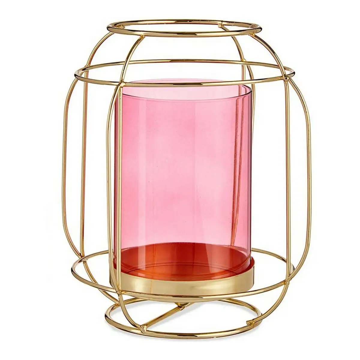 Bougeoir rose dore lanterne metal verre 19 x 20 x 19 cm _7945. DIAYTAR SENEGAL - L'Art de Choisir, l'Art de Vivre. Parcourez notre boutique en ligne et découvrez des produits qui transforment chaque choix en une expérience enrichissante.