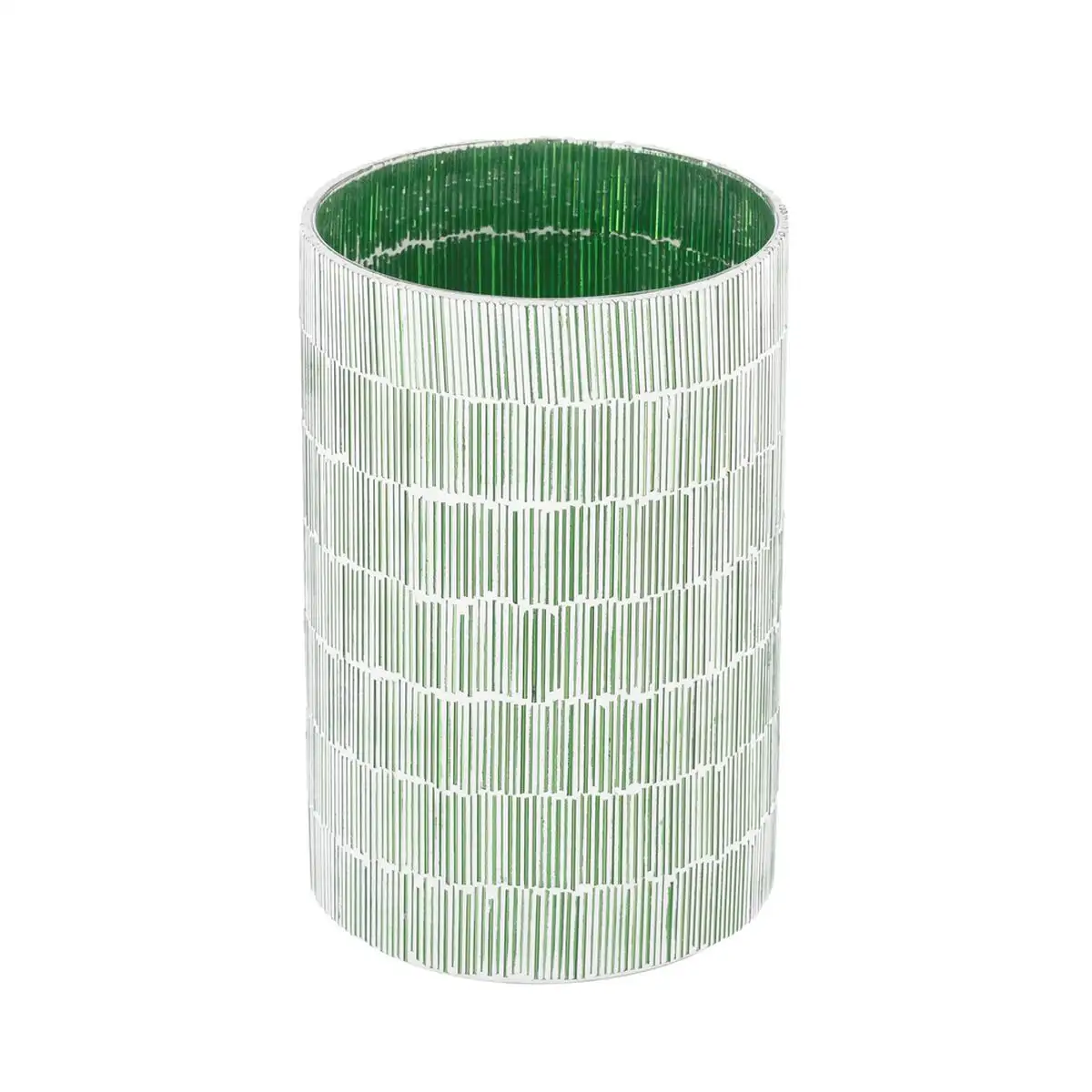 Bougeoir vert verre ciment 13 x 13 x 20 cm_6235. DIAYTAR SENEGAL - L'Art de Trouver ce que Vous Aimez. Plongez dans notre assortiment varié et choisissez parmi des produits qui reflètent votre style et répondent à vos besoins.