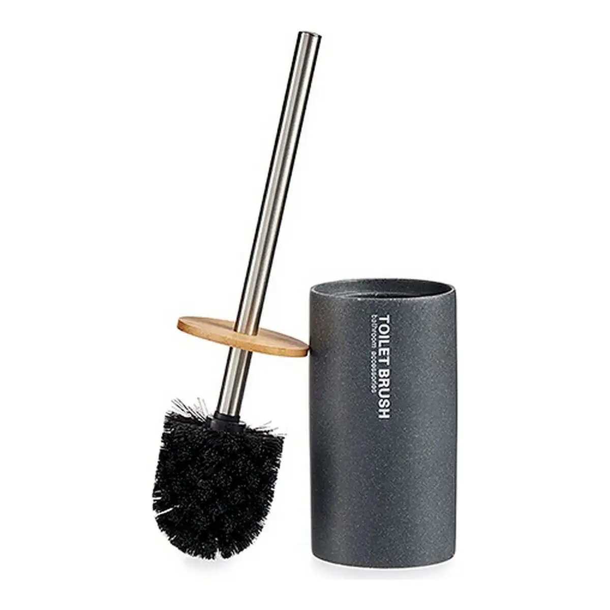 Brosse de salle de wc gris metal resine bambou 9 7 x 37 5 x 9 7 cm_1025. DIAYTAR SENEGAL - L'Art de Choisir, l'Art de S'émerveiller. Explorez notre gamme de produits et laissez-vous émerveiller par des créations authentiques et des designs modernes.