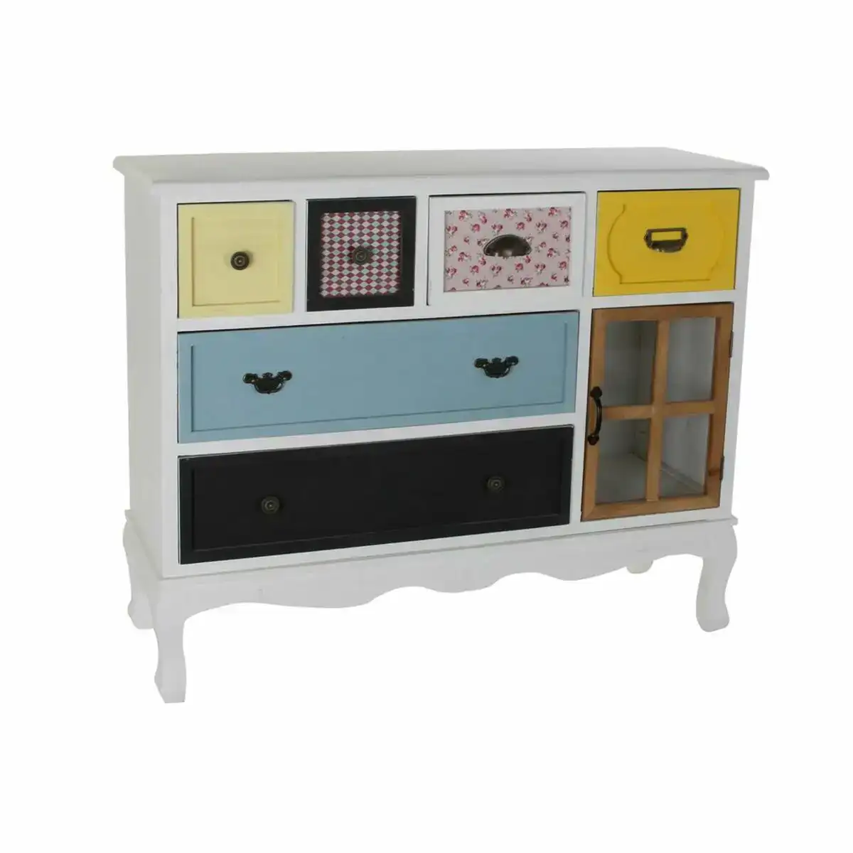 Buffet dkd home decor 103 x 36 x 83 cm verre noir bois blanc jaune bleu ciel_3224. DIAYTAR SENEGAL - Où l'Élégance Rencontre l'Authenticité. Naviguez à travers notre boutique en ligne et choisissez des produits qui incarnent le style et la tradition du Sénégal.