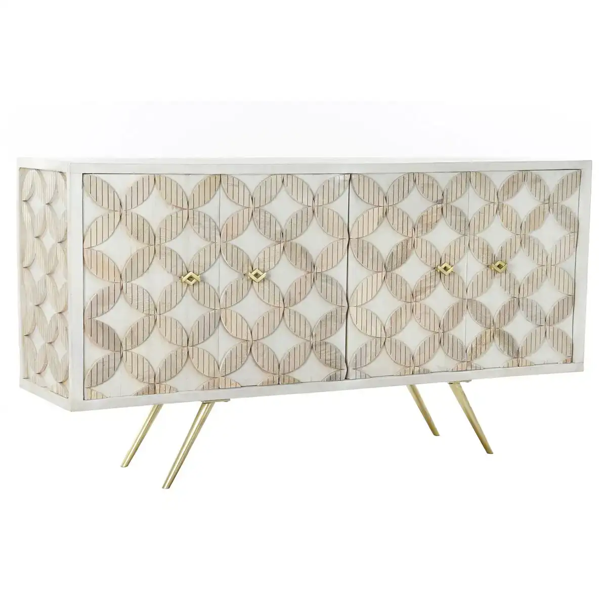 Buffet dkd home decor 155 x 43 x 84 cm beige dore blanc laiton bois de manguier_8932. DIAYTAR SENEGAL - Où la Tradition Renouvelée Rencontre l'Innovation. Explorez notre gamme de produits qui fusionnent l'héritage culturel avec les besoins contemporains.