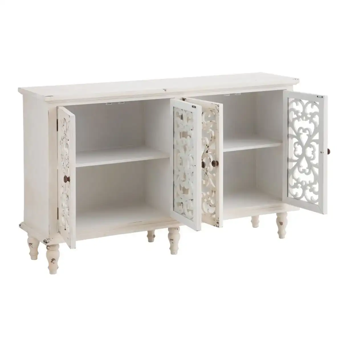Buffet shabby chic 152 x 40 x 91 cm blanc bois d epicea bois mdf_4818. DIAYTAR SENEGAL - Où Choisir Devient un Plaisir. Découvrez notre boutique en ligne et choisissez parmi une variété de produits qui satisferont tous vos besoins.