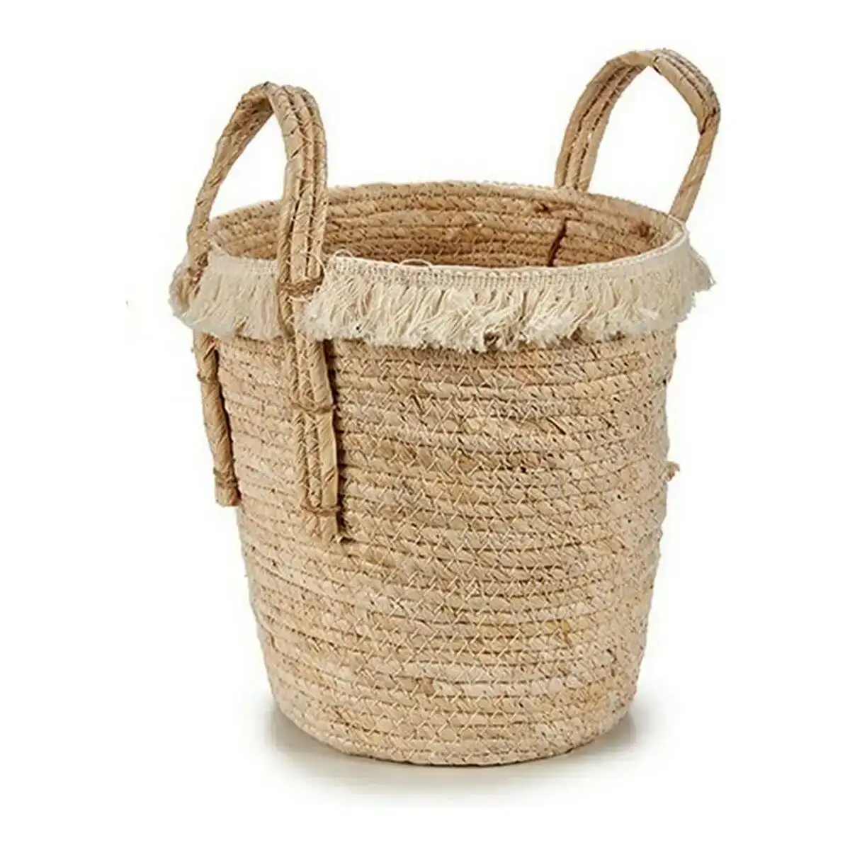 Cache pot avec des poignees naturel paille 23 x 30 x 22 cm_2055. DIAYTAR SENEGAL - Là où l'Élégance Devient un Mode de Vie. Naviguez à travers notre gamme et choisissez des produits qui apportent une touche raffinée à votre quotidien.