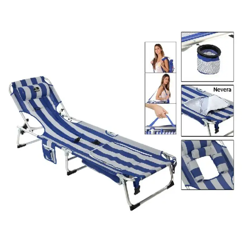 Chaise de plage aluminium bleu blanc 185 x 57 x 26 cm _3630. DIAYTAR SENEGAL - Votre Destination Shopping Éthique. Parcourez notre gamme et choisissez des articles qui respectent l'environnement et les communautés locales.