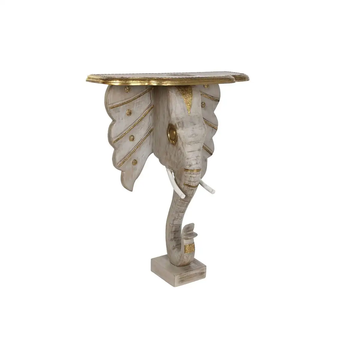 Console dkd home decor elephant blanc gris dore laiton bois de manguier 80 x 30 x 96 cm_8546. DIAYTAR SENEGAL - Votre Plateforme Shopping, Votre Choix Éclairé. Explorez nos offres et choisissez des articles de qualité qui reflètent votre style et vos valeurs.