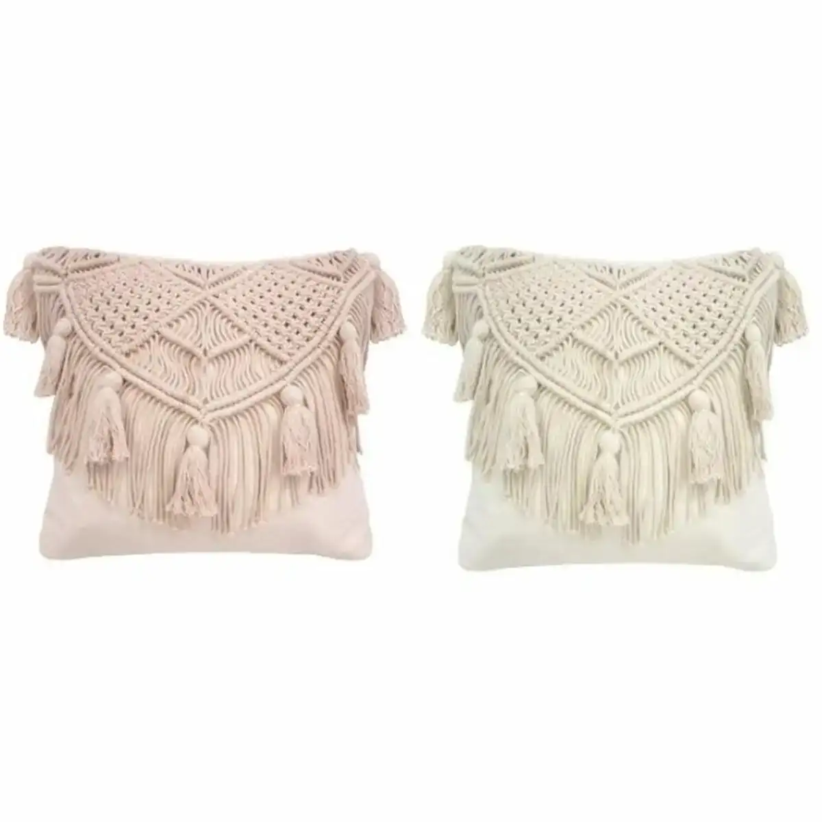 Coussin dkd home decor blanc beige rose clair carre frange boho 45 x 10 x 45 cm 2 unites _9026. DIAYTAR SENEGAL - Là où Chaque Produit Est une Trouvaille. Explorez notre sélection minutieuse et découvrez des articles qui correspondent à votre style de vie et à vos aspirations.