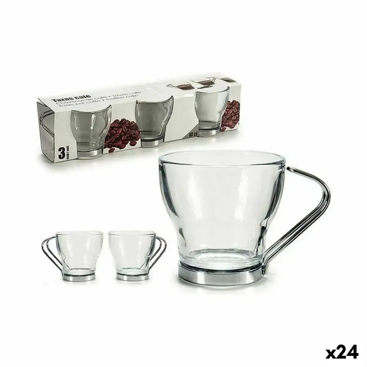 Ensemble de tasses a cafe argente metal transparent verre 24 unites_5480. DIAYTAR SENEGAL - Où Choisir est un Voyage Cultuel. Explorez notre boutique en ligne et découvrez des produits qui célèbrent la richesse et la diversité culturelle du Sénégal.