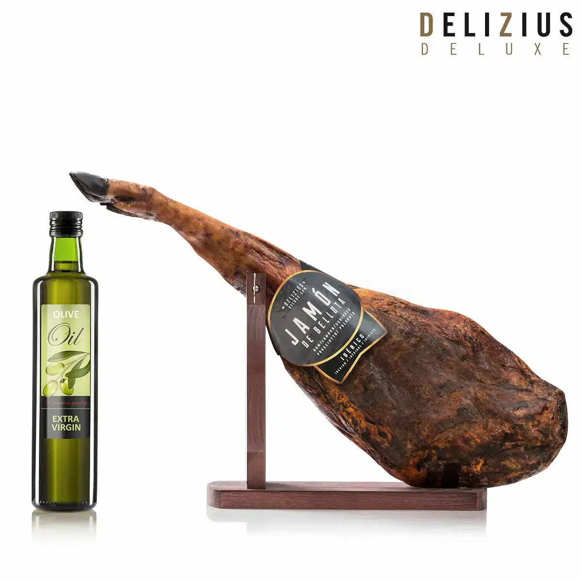 Ensemble jambon iberique de bellota huile d olive et support a jambon delizius deluxe_5600. DIAYTAR SENEGAL - L'Art du Shopping Sublime. Naviguez à travers notre catalogue et choisissez parmi des produits qui ajoutent une touche raffinée à votre vie quotidienne.