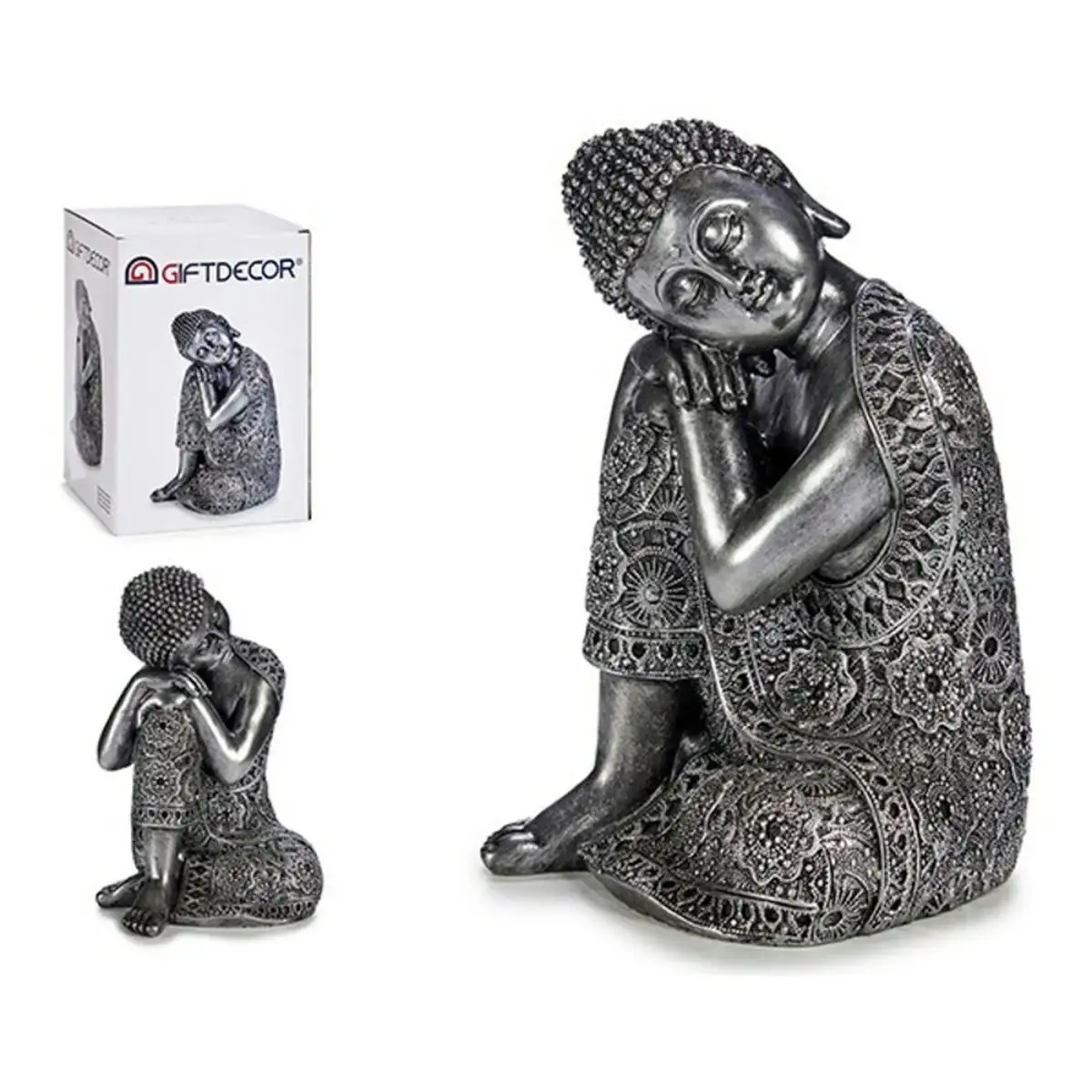 Figurine decorative buda argent resine 21 5 x 32 5 x 22 5 cm _9656. DIAYTAR SENEGAL - Où Choisir est une Célébration. Découvrez notre sélection de produits qui représentent la diversité et la joie du Sénégal, à chaque étape de votre vie.