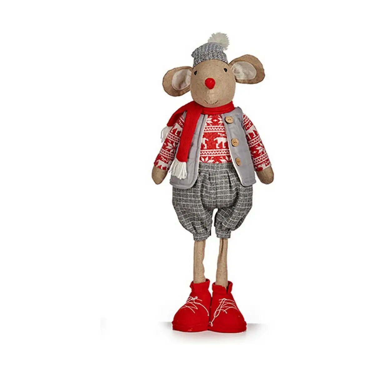 Figurine decorative souris noel 71 cm rouge gris blanc creme_5379. DIAYTAR SENEGAL - Où Choisir est un Acte d'Amour pour le Sénégal. Explorez notre boutique en ligne et choisissez des articles qui célèbrent la culture et l'artisanat du pays.