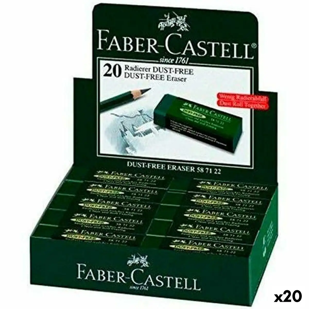Gomme Faber-Castell Dust Free Vert (20 Unités) - DIAYTAR SÉNÉGAL