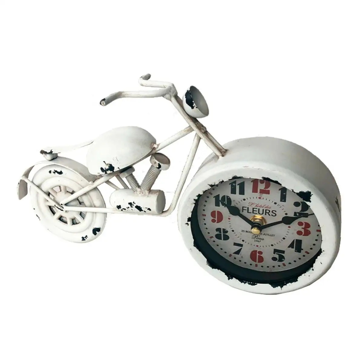 Horloge de table versa moto blanc metal 5 5 x 17 x 31 cm _1933. DIAYTAR SENEGAL - Où la Tradition Renouvelée Rencontre l'Innovation. Explorez notre gamme de produits qui fusionnent l'héritage culturel avec les besoins contemporains.