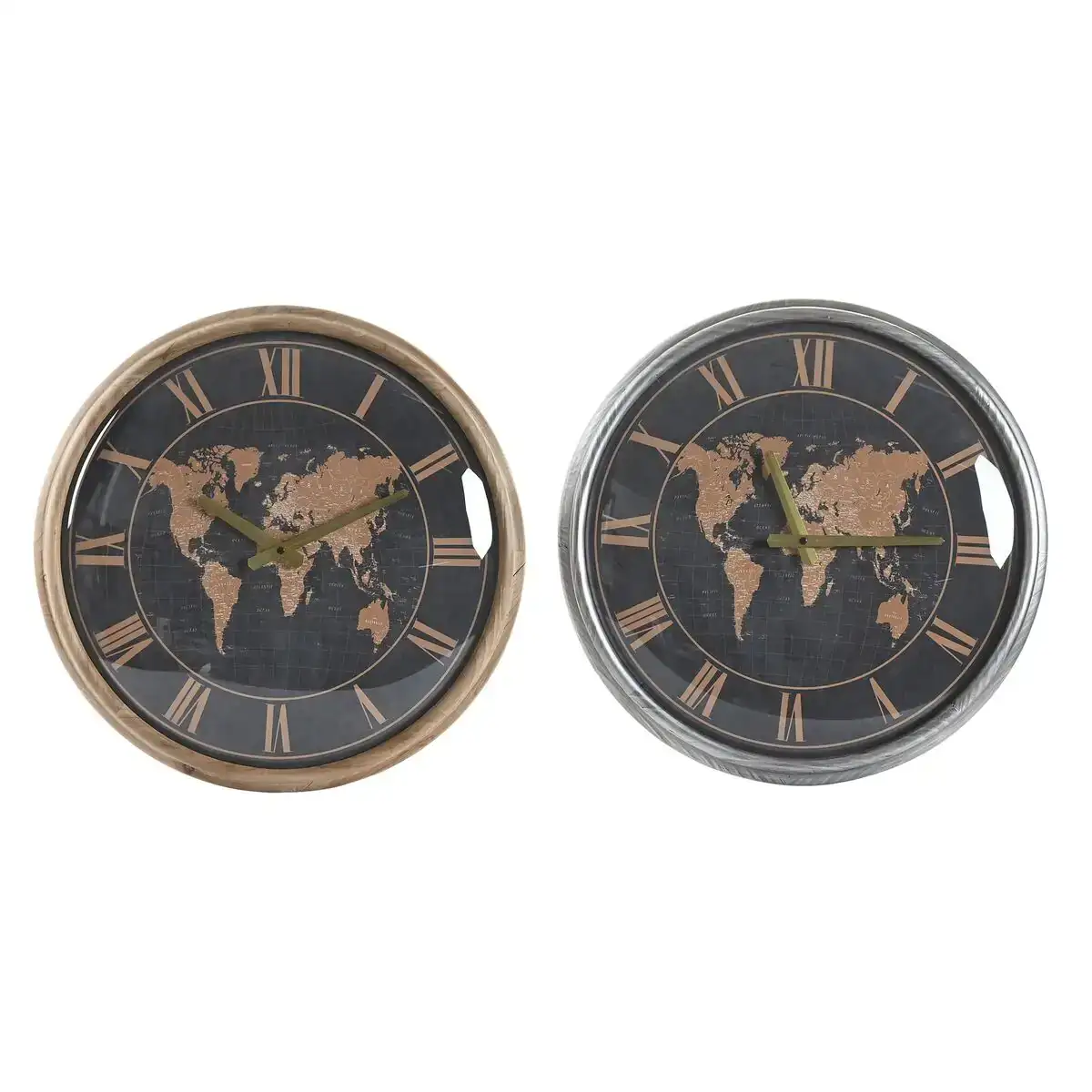 Horloge murale dkd home decor 46 x 6 5 x 46 cm verre argente noir dore marron fer mappemonde 2 unites _7889. DIAYTAR SENEGAL - Là où la Découverte est au Rendez-vous. Plongez dans notre catalogue et trouvez des articles qui éveilleront votre curiosité et élargiront vos horizons.