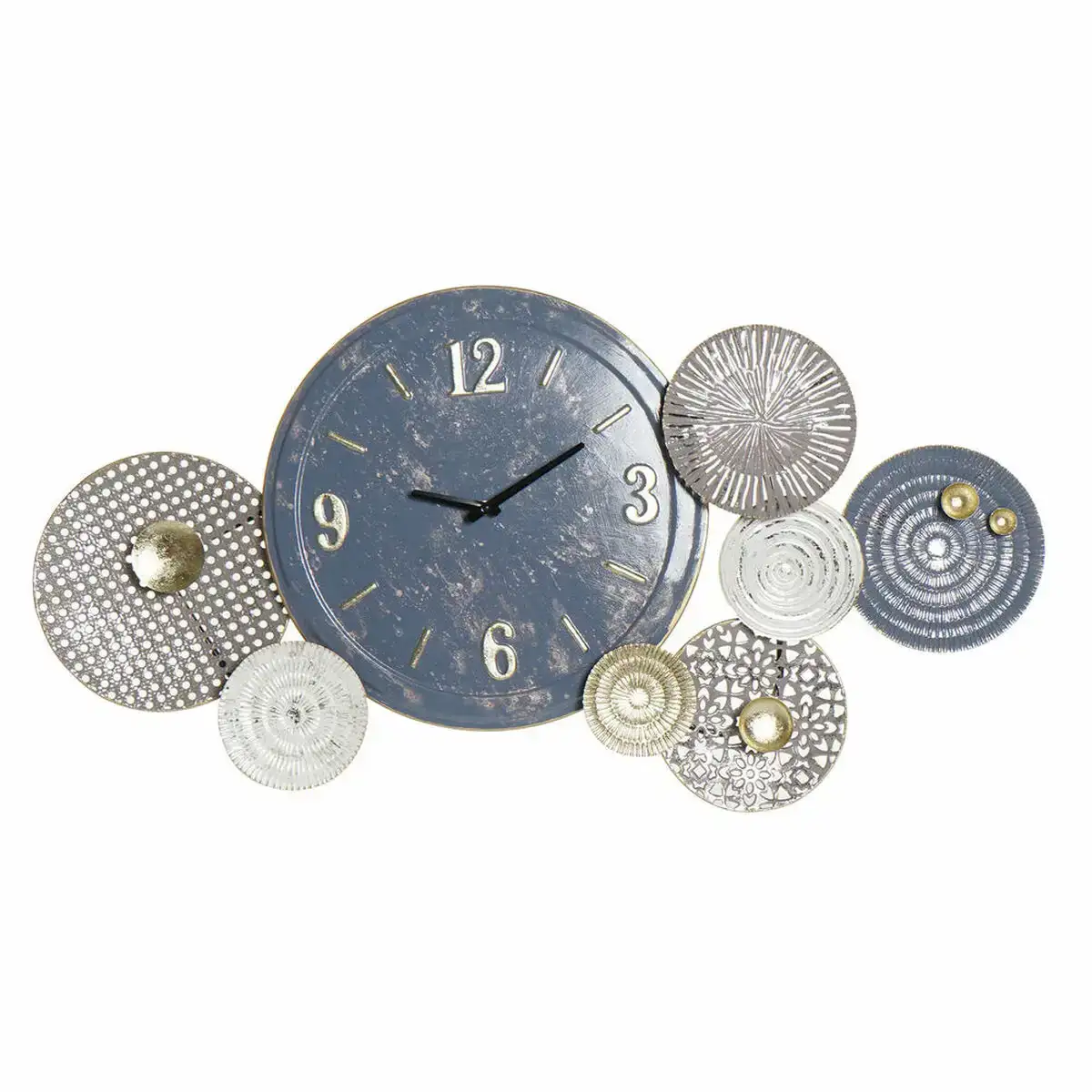 Horloge murale dkd home decor bleu blanc gris dore metal moderne cercles 95 x 7 x 47 cm_6836. Votre Destination de Choix: DIAYTAR SENEGAL - Où l'Authenticité Rencontre la Commodité. Faites l'expérience de magasiner en ligne pour des articles qui incarnent la richesse culturelle et la modernité du Sénégal.
