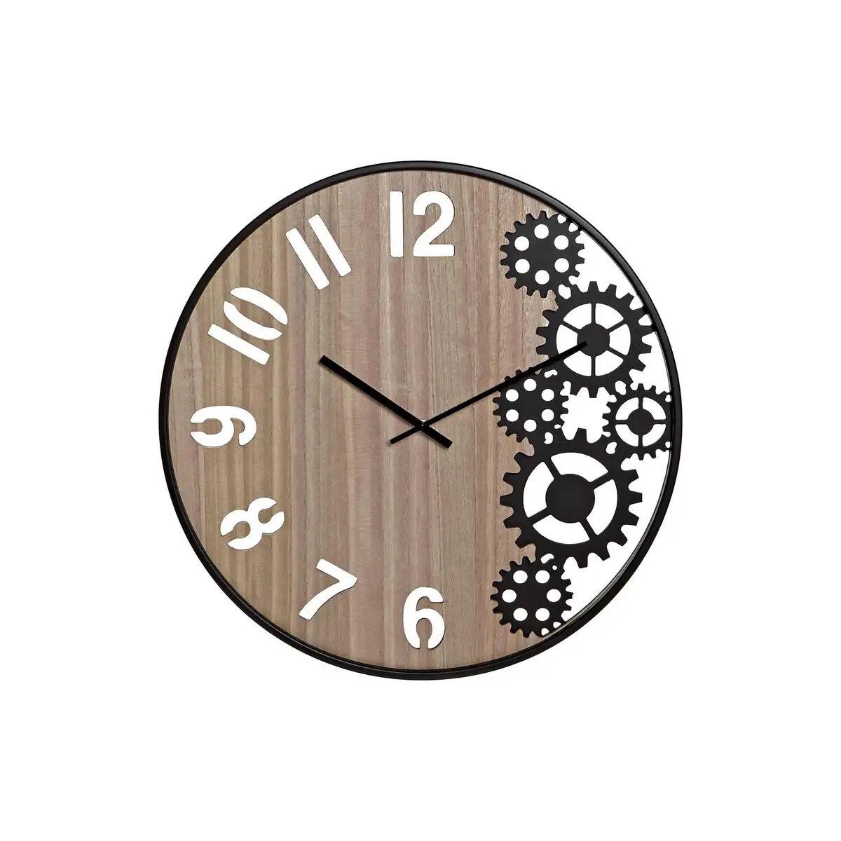 Horloge murale dkd home decor bois naturel noir fer engrenage 60 x 4 x 60 cm _2360. DIAYTAR SENEGAL - L'Art de Choisir, l'Art de Vivre. Parcourez notre boutique en ligne et choisissez parmi des produits de qualité qui ajoutent de l'élégance à votre quotidien.