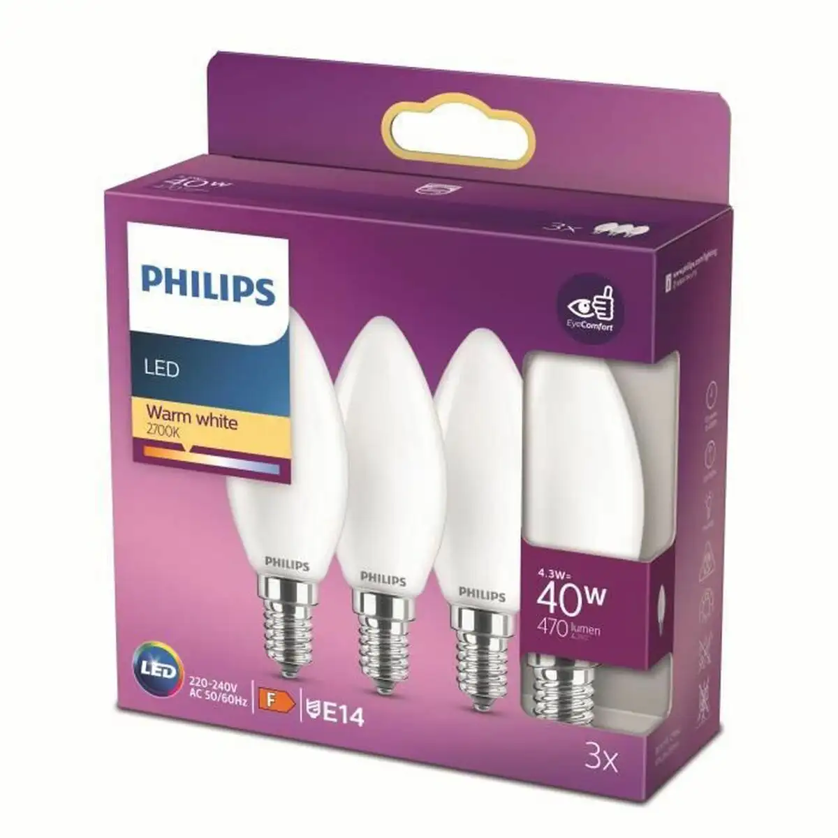 Lampe led philips 8719514272170 40 w a f e14 2700k 3 unites _3321. DIAYTAR SENEGAL - Votre Destination Shopping Inspirante. Explorez notre catalogue pour trouver des articles qui stimulent votre créativité et votre style de vie.