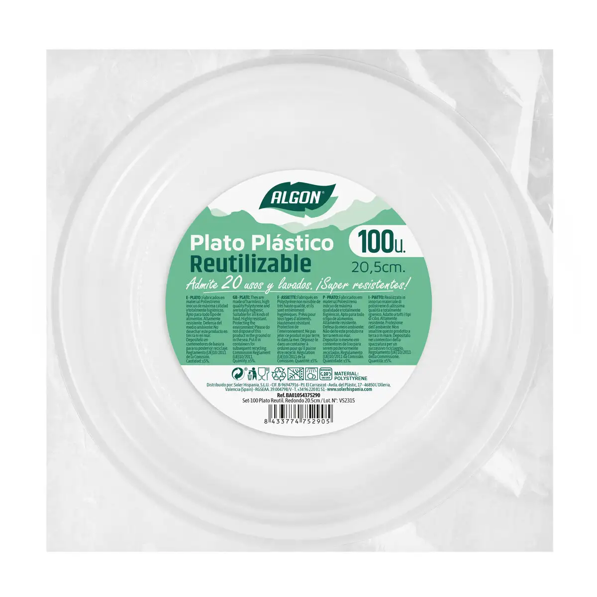 Lot de 100 assiettes - plastique - blanc