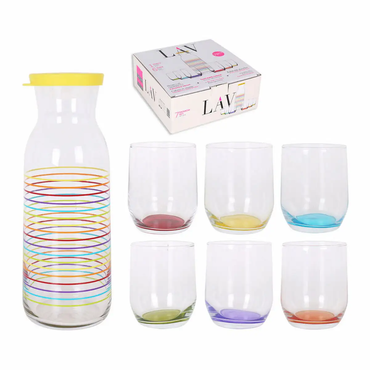 Lot lav rainbows pichet verres verre 7 unites 7 pcs _2389. Entrez dans l'Univers de DIAYTAR SENEGAL - Où le Shopping Devient une Découverte. Explorez nos rayons et dénichez des trésors qui illuminent votre quotidien.