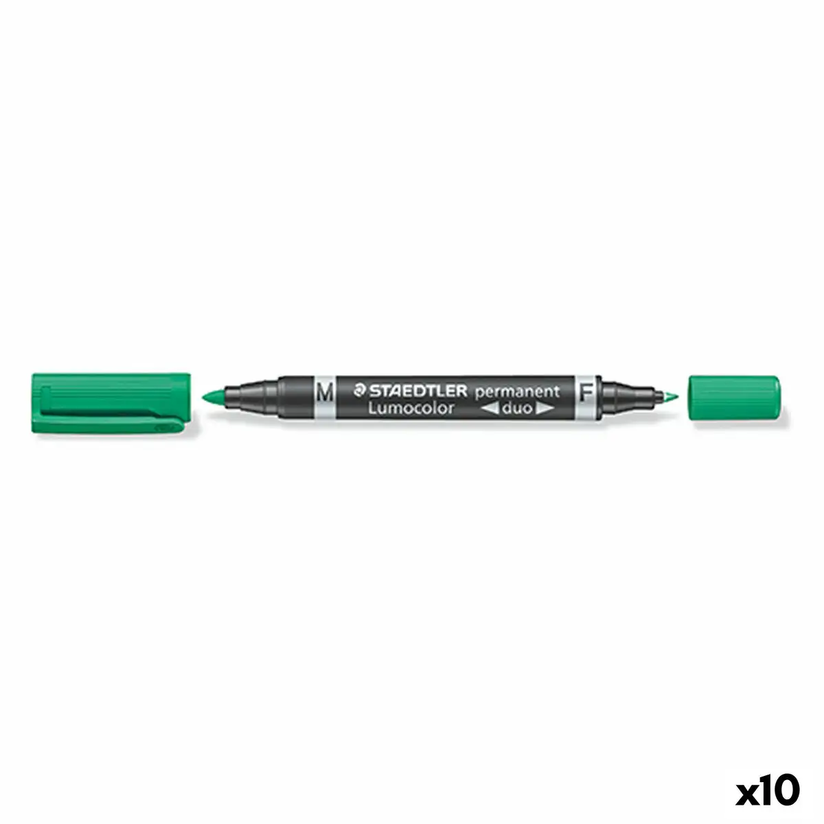 Marqueur permanent staedtler lumocolor duo vert 10 unites _2873. DIAYTAR SENEGAL - L'Art de Vivre en Couleurs. Découvrez notre boutique en ligne et trouvez des produits qui ajoutent une palette vibrante à votre quotidien.