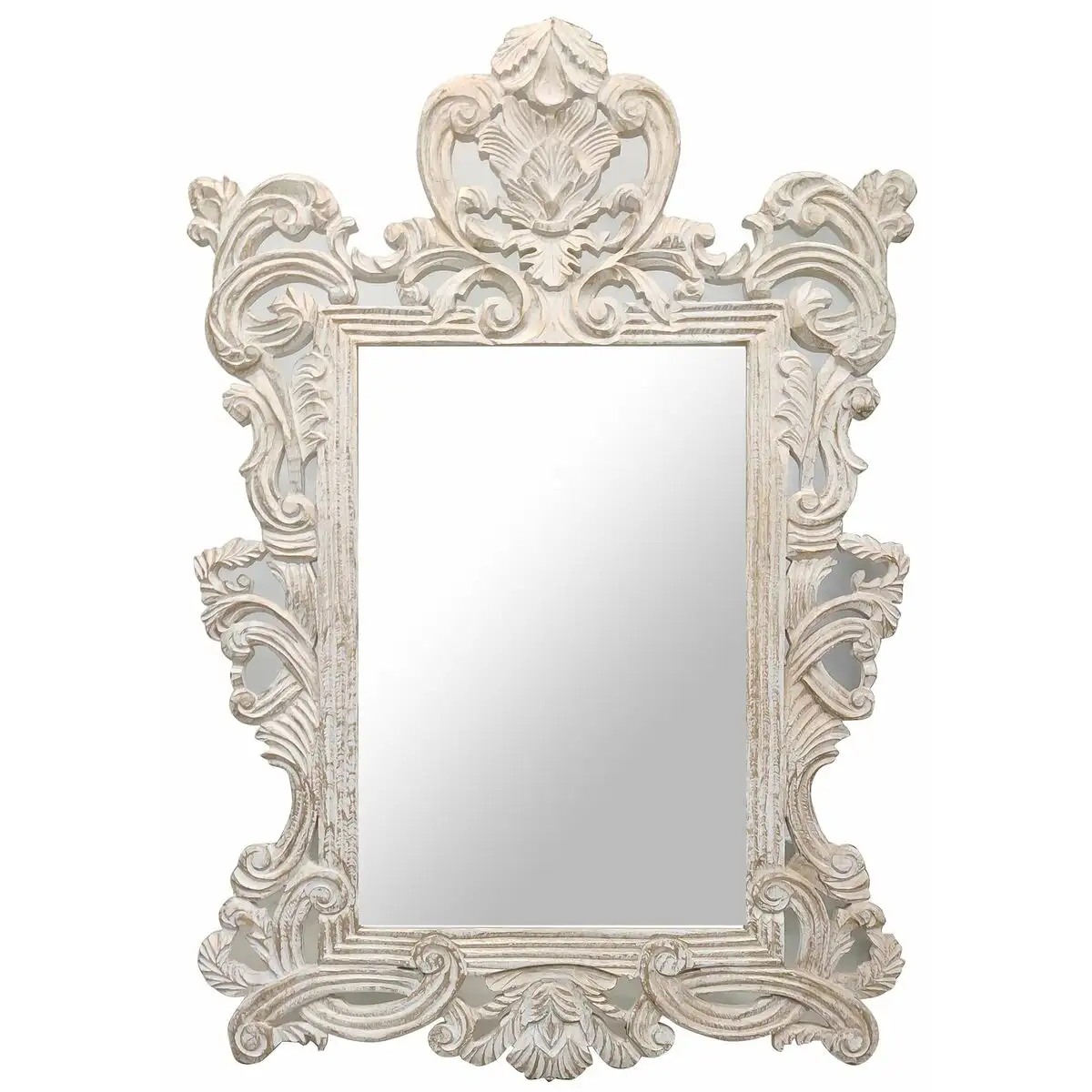 Miroir mural dkd home decor blanc verre bois de manguier neoclassique decape 90 x 3 x 135 cm_2052. DIAYTAR SENEGAL - L'Art de Vivre en Couleurs. Découvrez notre boutique en ligne et trouvez des produits qui ajoutent une palette vibrante à votre quotidien.