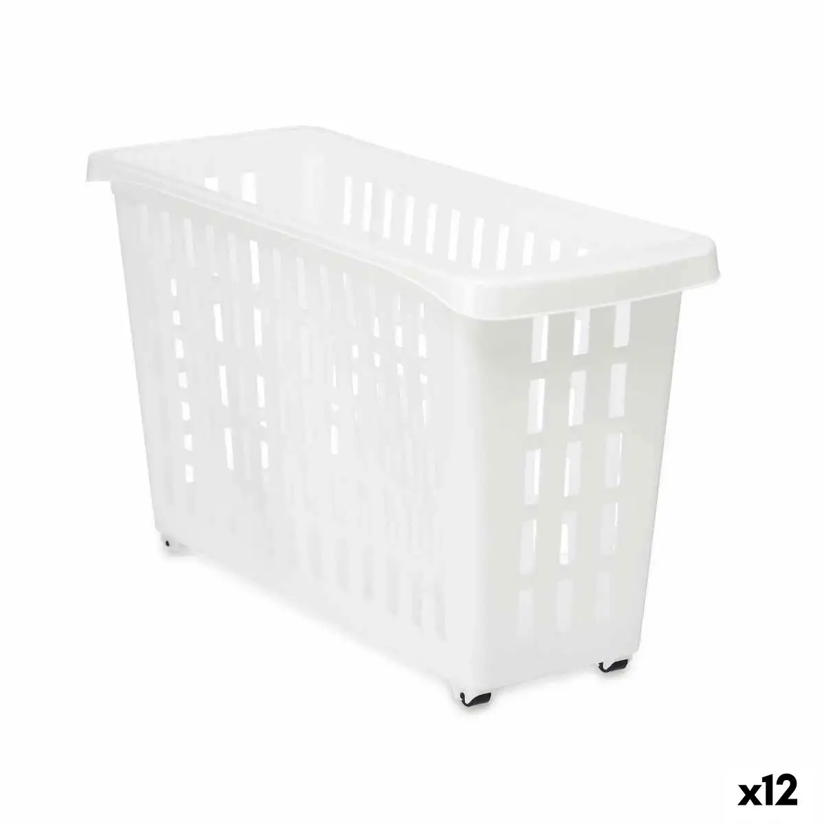 Panier multi usages avec des roues blanc plastique 17 5 x 26 x 46 cm 12 unites _2096. DIAYTAR SENEGAL - L'Art de Vivre le Shopping Éthique. Parcourez notre gamme et choisissez des produits qui reflètent notre engagement envers des pratiques durables.