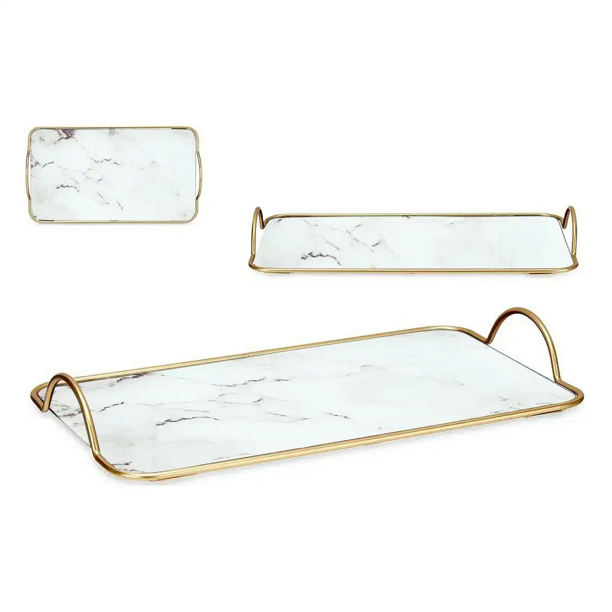 Plateau marbre avec des poignees dore metal blanc verre 35 x 4 x 20 cm _1372. DIAYTAR SENEGAL - L'Art de Vivre en Couleurs et en Styles. Parcourez notre sélection et trouvez des articles qui reflètent votre personnalité et votre goût pour la vie.