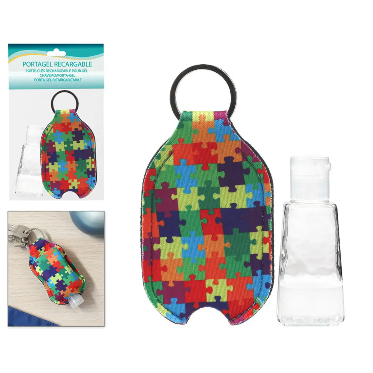 Porte cles gel hydroalcoolique multicouleur puzzle_3696. DIAYTAR SENEGAL - Votre Passage vers l'Exceptionnel. Naviguez à travers notre sélection minutieuse et découvrez des articles qui apportent une touche spéciale à chaque instant de votre vie.