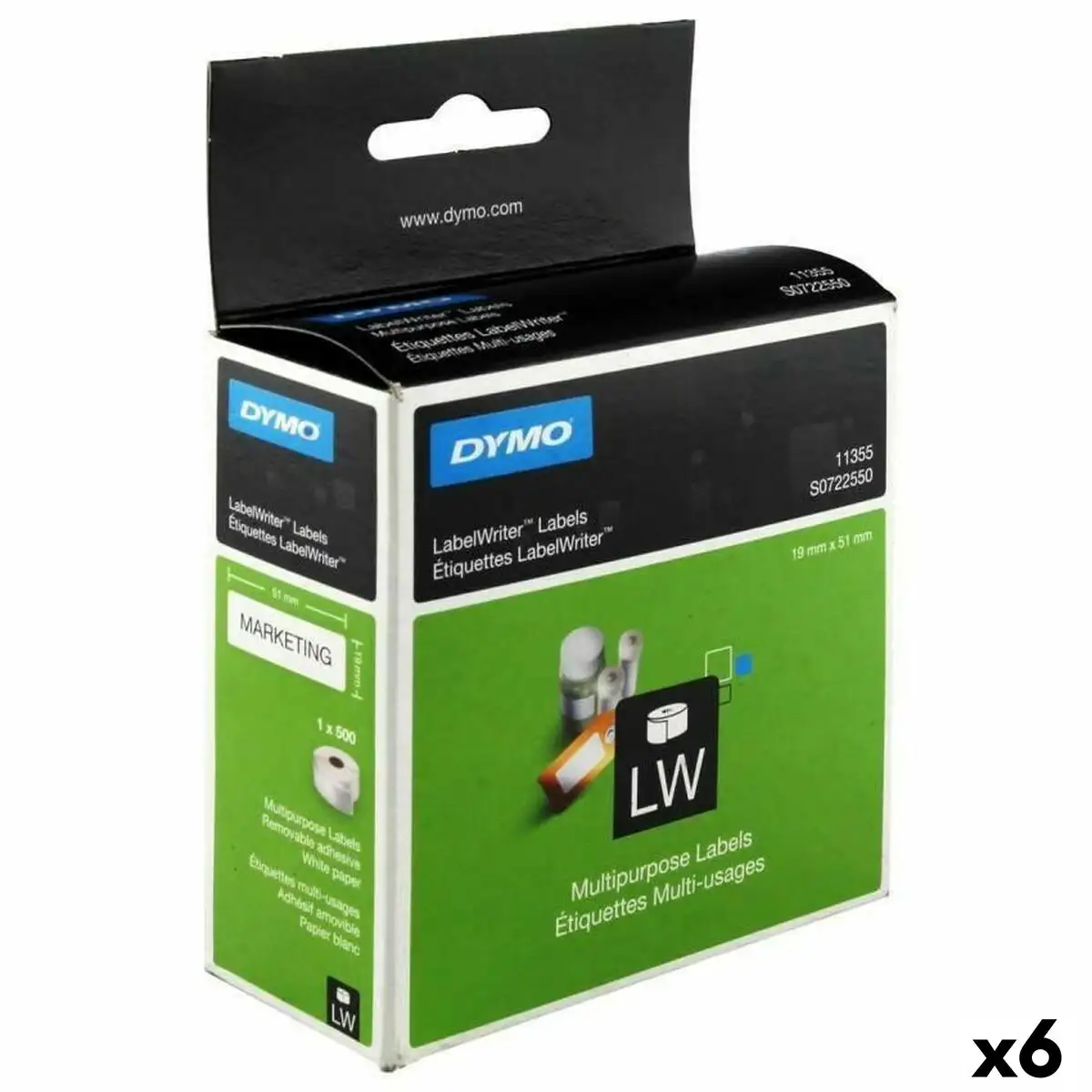 Rouleau d etiquettes dymo lw11355 19 x 51 mm blanc noir 6 unites _2030. DIAYTAR SENEGAL - Là où Chaque Produit Évoque une Émotion. Parcourez notre catalogue et choisissez des articles qui vous touchent et qui enrichissent votre expérience.