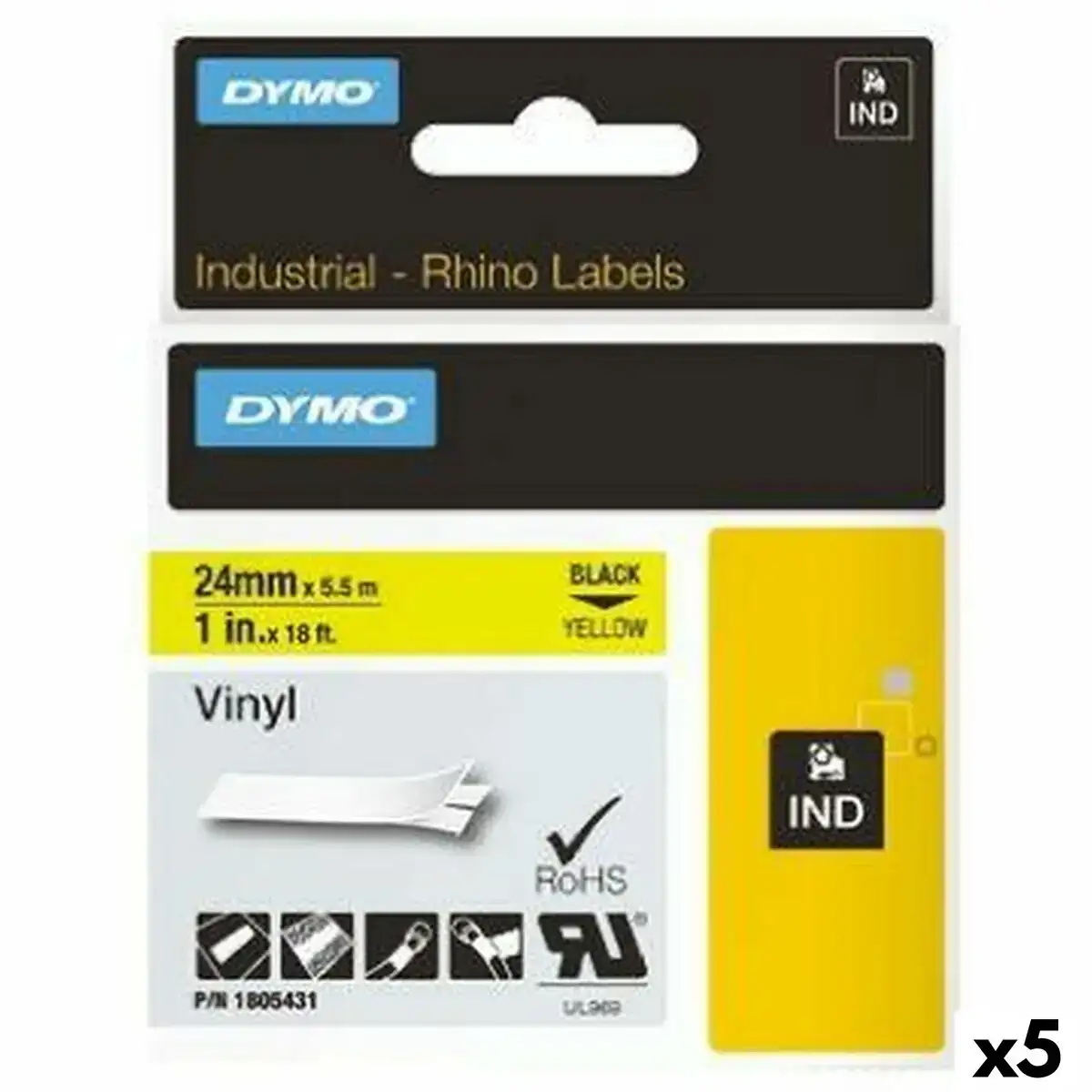 Ruban lamine pour etiqueteuses rhino dymo id1 24 24 x 5 5 mm noir jaune autocollants 5 unites _7506. Bienvenue chez DIAYTAR SENEGAL - Où le Shopping Devient une Aventure. Découvrez notre collection diversifiée et explorez des produits qui reflètent la diversité du Sénégal.