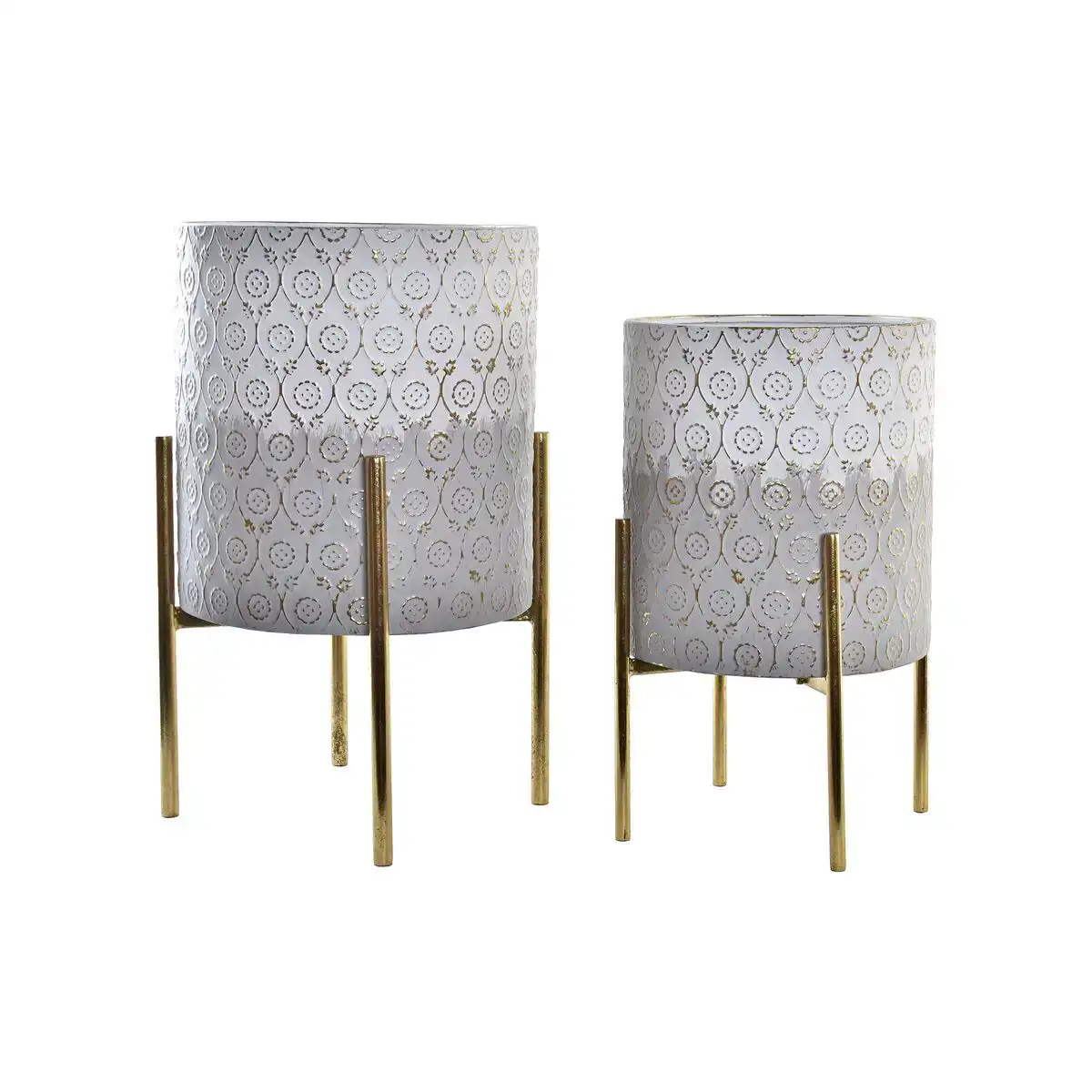 Set de pots dkd home decor gris dore metal blanc bicolore fer arabe 35 x 35 x 53 cm _2341. DIAYTAR SENEGAL - L'Art de Choisir, l'Art de S'émerveiller. Explorez notre gamme de produits et laissez-vous émerveiller par des créations authentiques et des designs modernes.