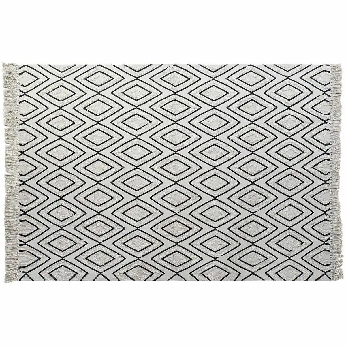 Tapis dkd home decor 160 x 250 x 0 7 cm noir polyester coton blanc losanges boho_3414. DIAYTAR SENEGAL - Où Choisir Devient un Plaisir. Découvrez notre boutique en ligne et choisissez parmi une variété de produits qui satisferont tous vos besoins.