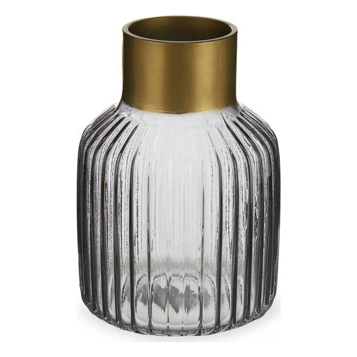 Vase rayures gris dore verre 12 x 18 x 12 cm _1394. DIAYTAR SENEGAL - L'Art de Choisir, l'Art de S'émerveiller. Explorez notre gamme de produits et laissez-vous émerveiller par des créations authentiques et des designs modernes.
