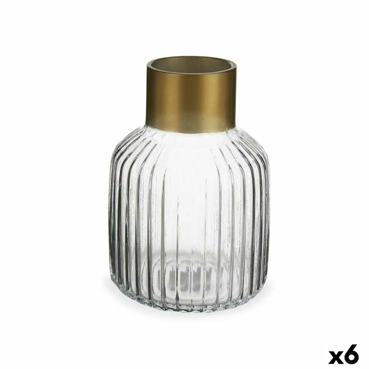 Vase rayures transparent dore verre 12 x 18 x 12 cm 6 unites _5647. DIAYTAR SENEGAL - Votre Destination pour un Shopping Éclairé. Parcourez notre boutique en ligne pour découvrir des produits de qualité qui embelliront votre quotidien.