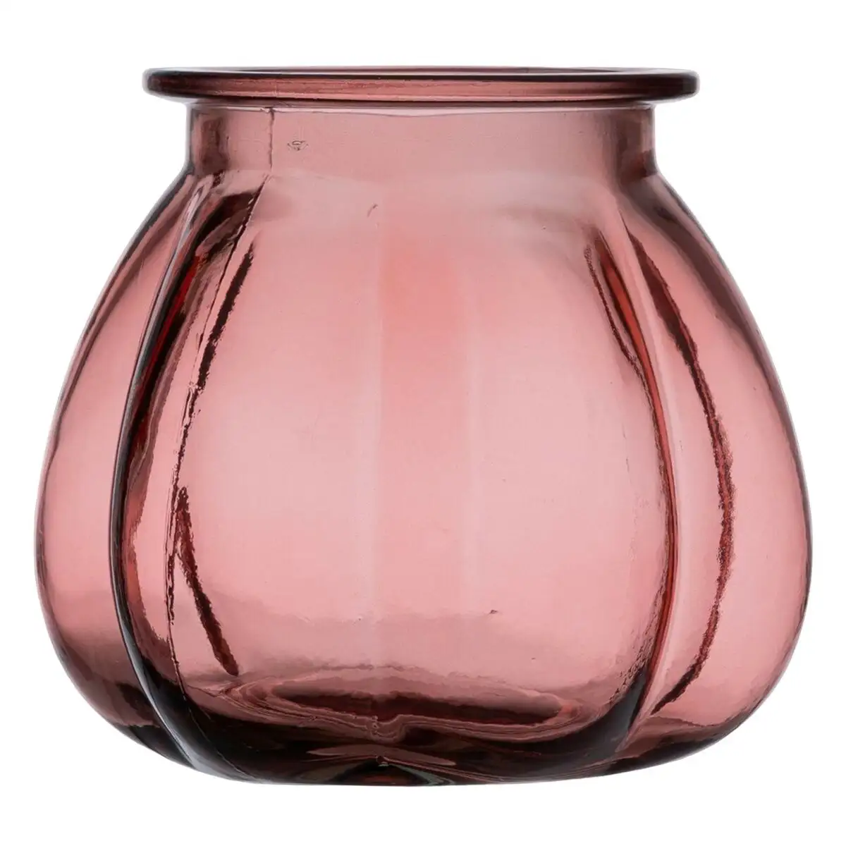 Vase rose verre recycle 18 x 18 x 16 cm_2867. DIAYTAR SENEGAL - Votre Passage vers la Découverte. Explorez notre boutique en ligne pour trouver des trésors qui vous attendent, du traditionnel à l'avant-garde.