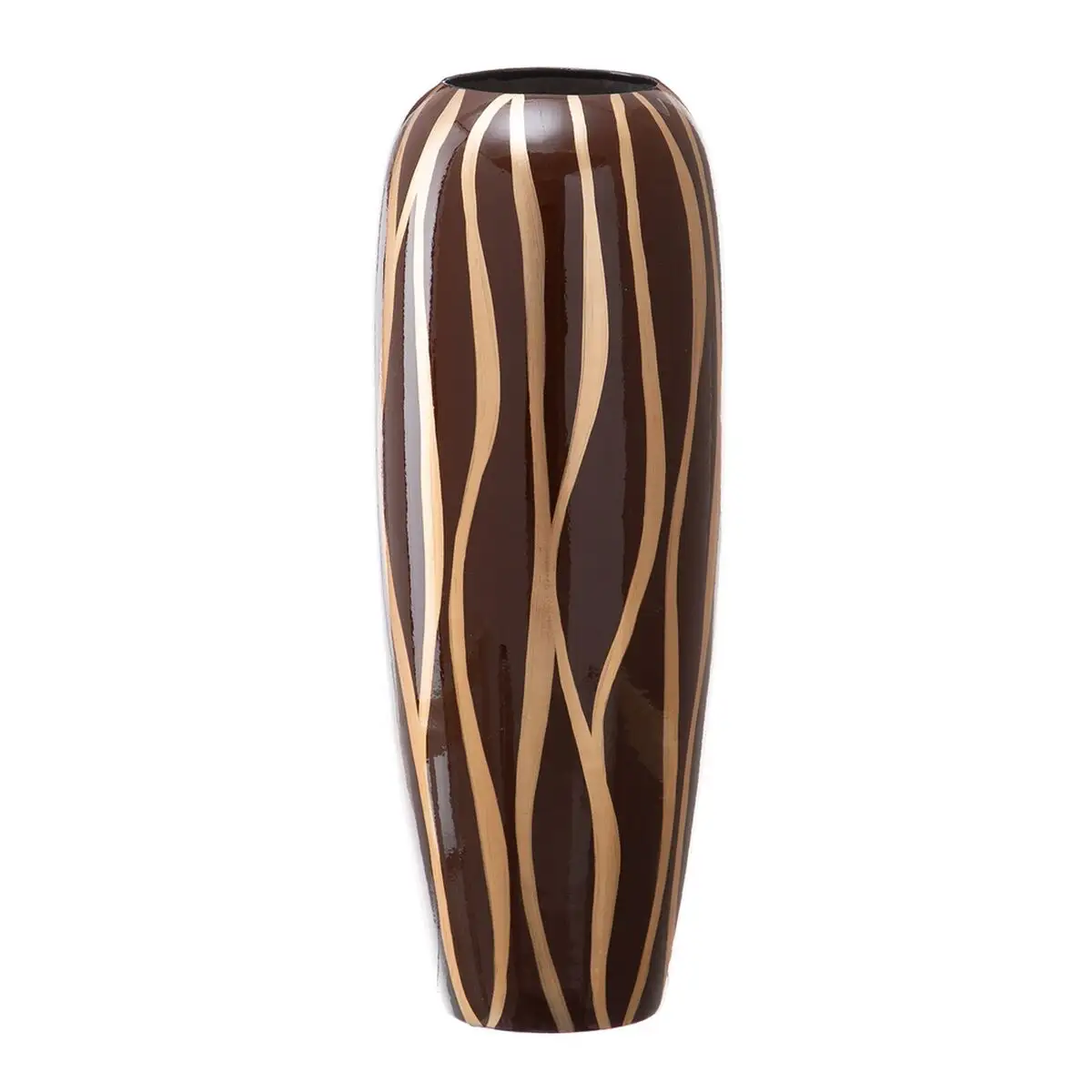 Vase zebre ceramique dore marron 18 x 18 x 48 cm_8336. DIAYTAR SENEGAL - Votre Escapade Shopping Virtuelle. Explorez notre boutique en ligne et dénichez des trésors qui évoquent la culture et le savoir-faire sénégalais, un clic à la fois.