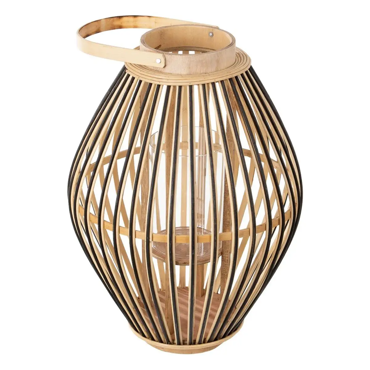 Bougeoir lanterne bambou noir naturel 31 x 31 x 41 cm_9083. DIAYTAR SENEGAL - Votre Pass vers la Découverte. Explorez notre boutique en ligne et plongez dans un voyage à travers des produits authentiques et contemporains, tous réunis sous un même toit.