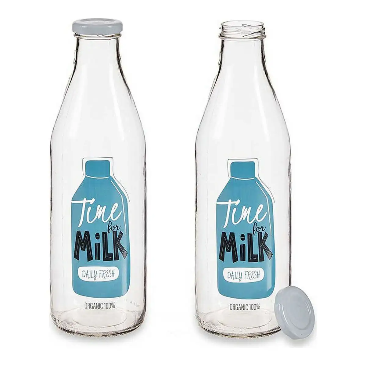 Bouteille time for milk transparent metal glass 1000 ml_7289. DIAYTAR SENEGAL - L'Art de Vivre le Shopping Inspiré. Parcourez notre catalogue et choisissez des produits qui reflètent votre passion pour la beauté et l'authenticité.