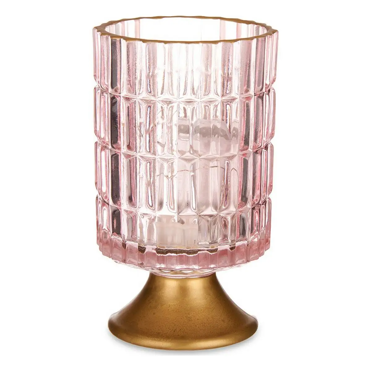 Lanterne led rayures rose dore verre 10 7 x 18 x 10 7 cm_3423. DIAYTAR SENEGAL - Où l'Élégance se Mêle à l'Authenticité. Naviguez à travers notre boutique en ligne et choisissez des produits qui incarnent le style et la tradition du Sénégal.
